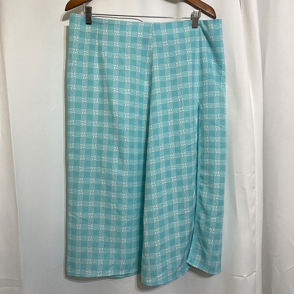 Hawaii's Finest Womens XL Front Slit Long Skirt Teal Hawaiian Palaka Logo Casual